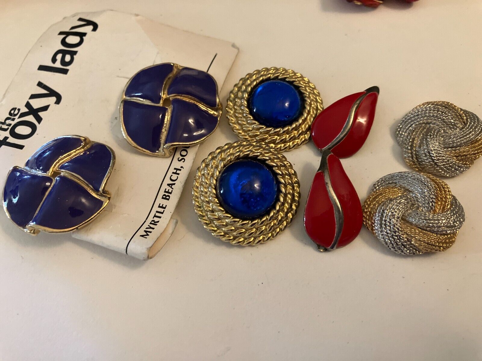 vintage estate lot of clip on earrings. navy