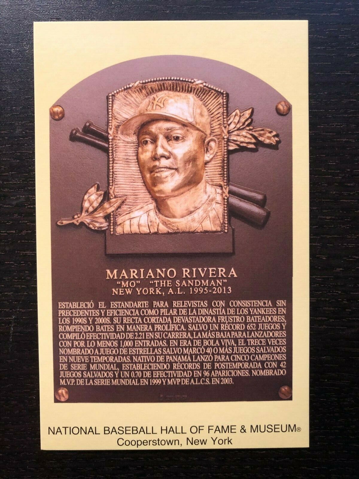 Mariano Rivera Baseball Hall of Fame Plaque Spanish Postcard HOF Yankees