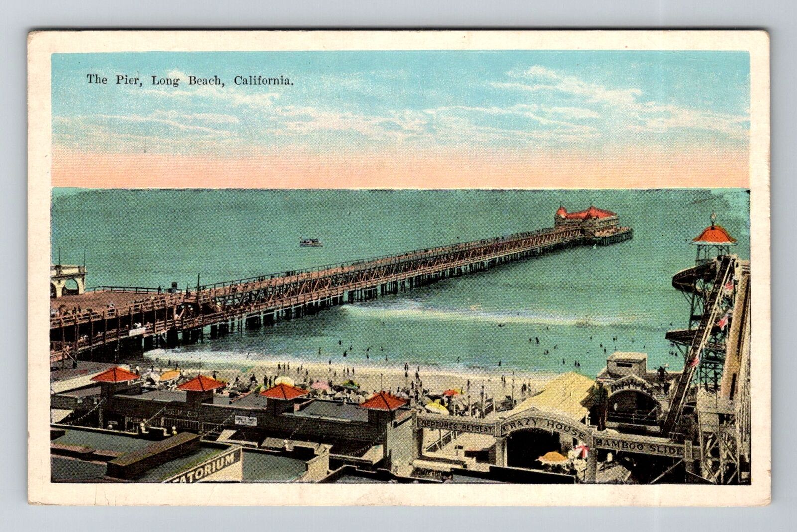 Long Beach CA-California, Pier and Beach, Vintage Postcard
