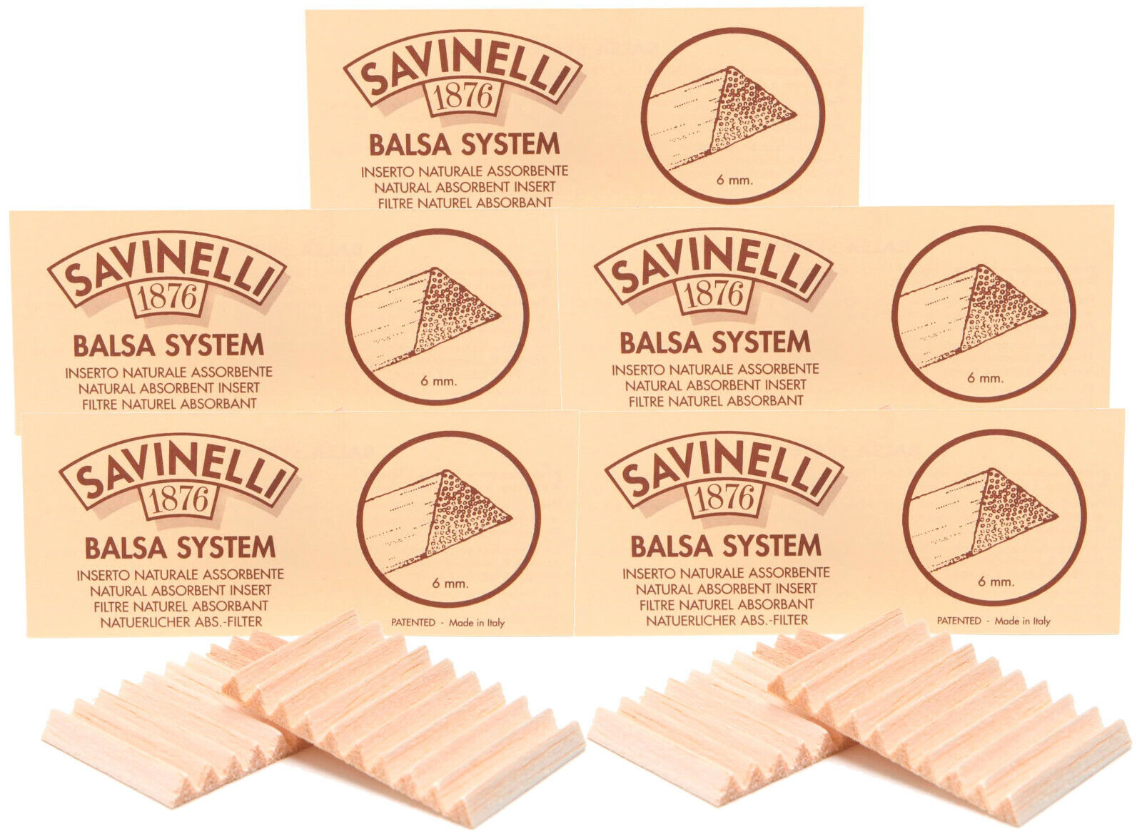 5 Packs 20 Savinelli Dry System 6mm Balsa Filter Inserts for Pipes - 2321-5
