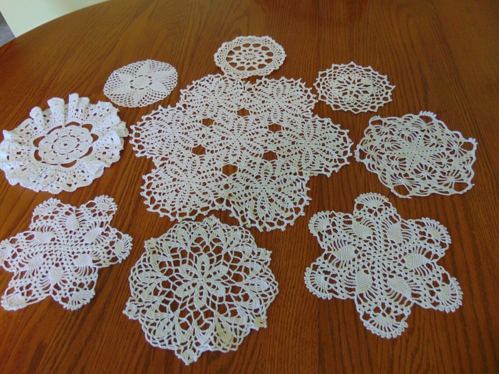 Lot of 9 BRAND NEW Handmade Pineapple Crochet Doilies-all white