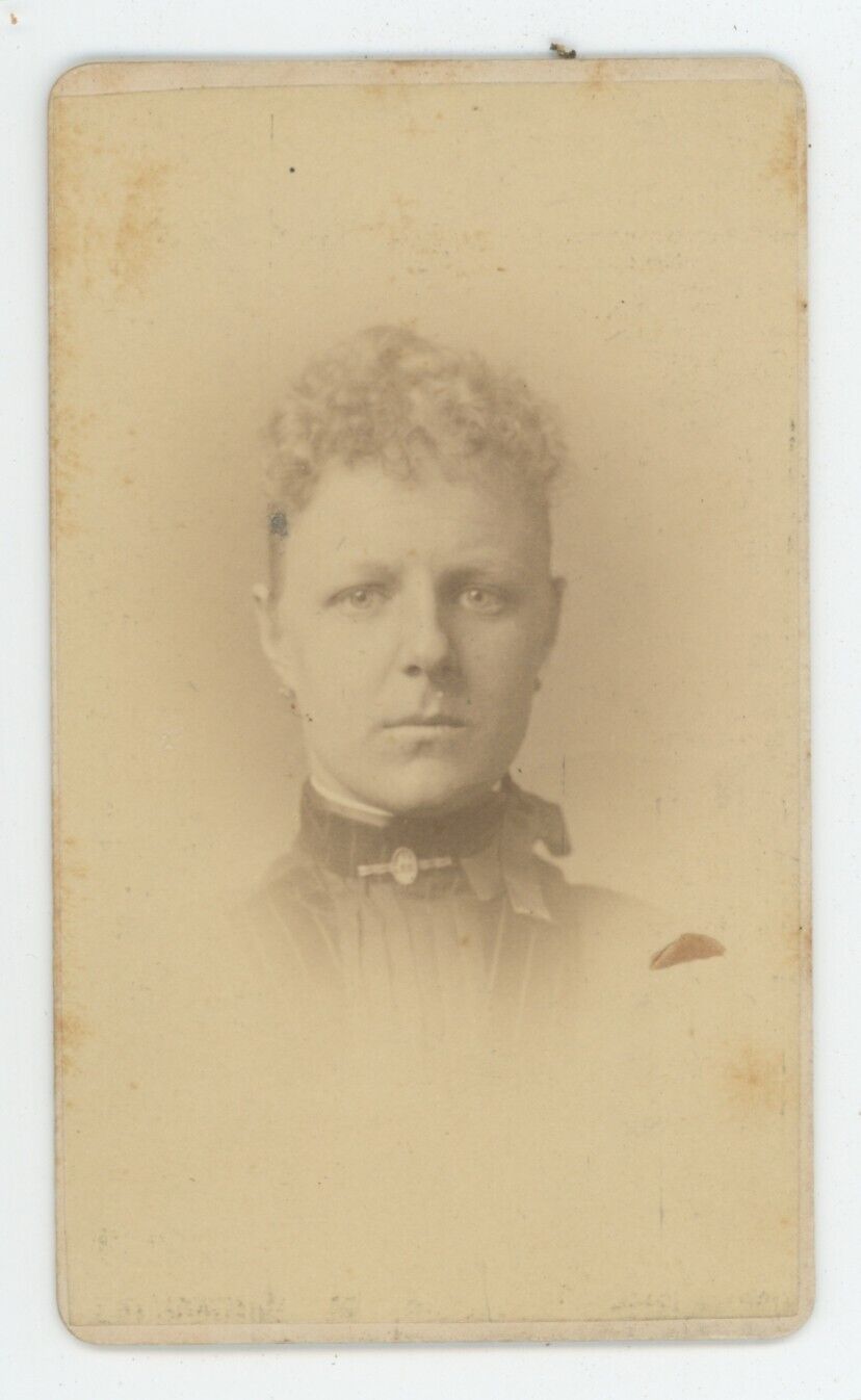 Antique CDV Circa 1870s Beautiful Young Woman Brooch Roberts San Diego, CA