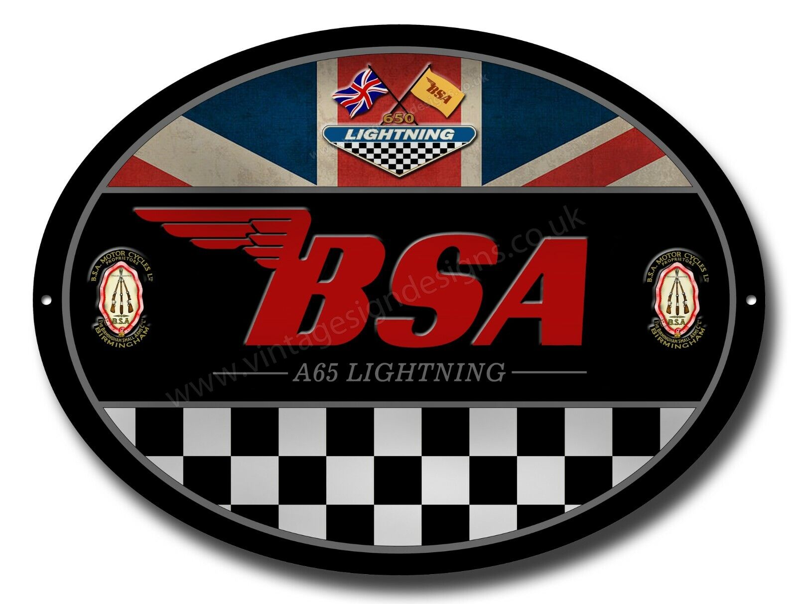 BSA A65 LIGHTNING OVAL METAL SIGN.OFFICIALLY LICENSED B.S.A PRODUCT. © &™ BSA