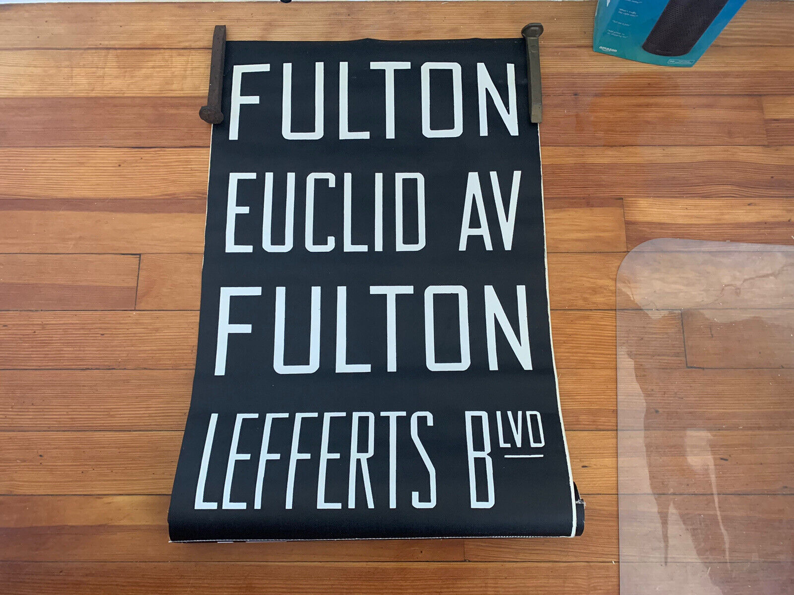 VINTAGE NY NYC SUBWAY ROLL SIGN BROOKLYN FULTON EUCLID AVENUE LEFFERTS BOULEVARD