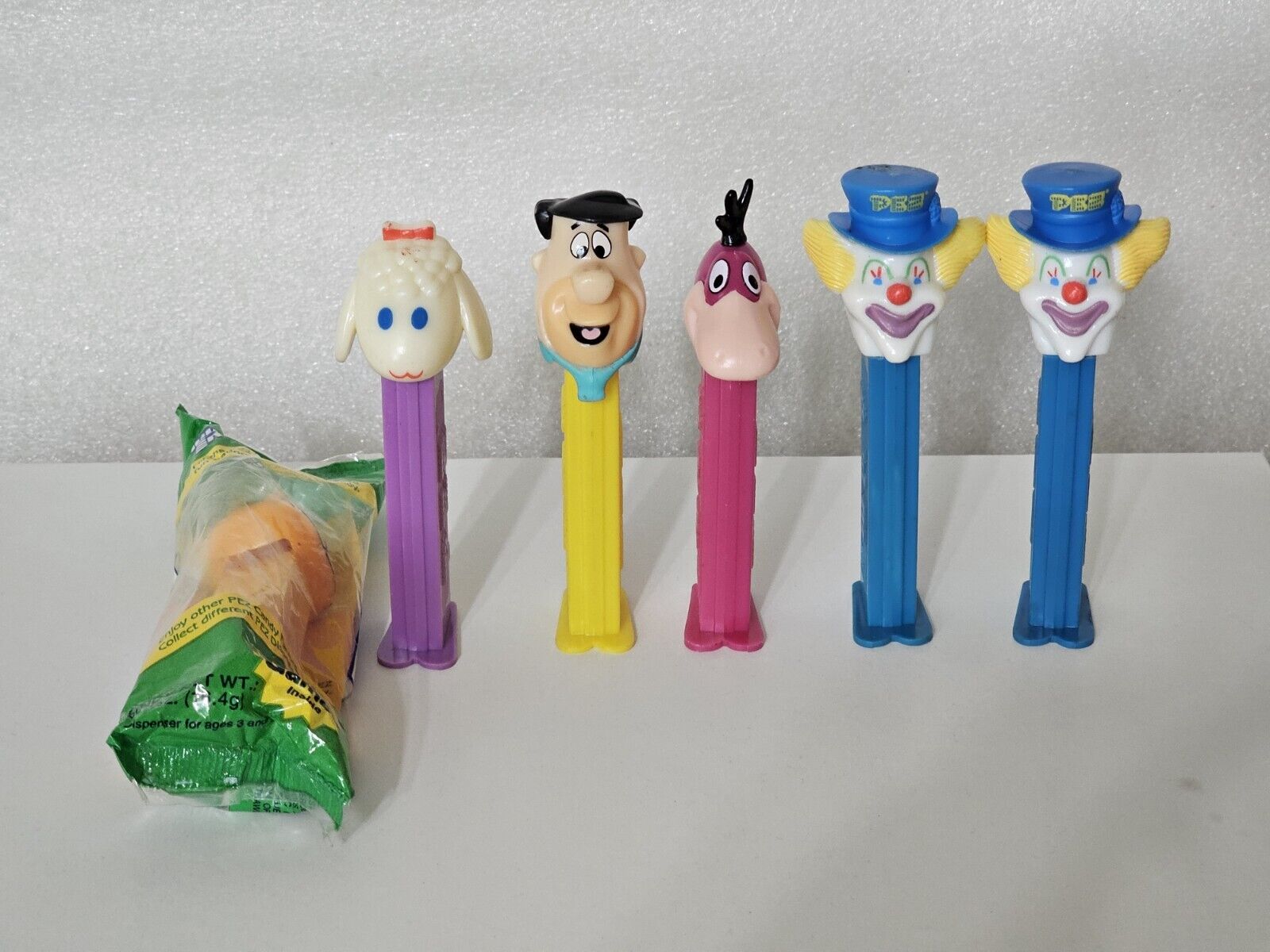 Pez Dispensers, Vintage 1990's, Flinstones, Clowns, Sheep, (Garfield NIP) 6 Toys