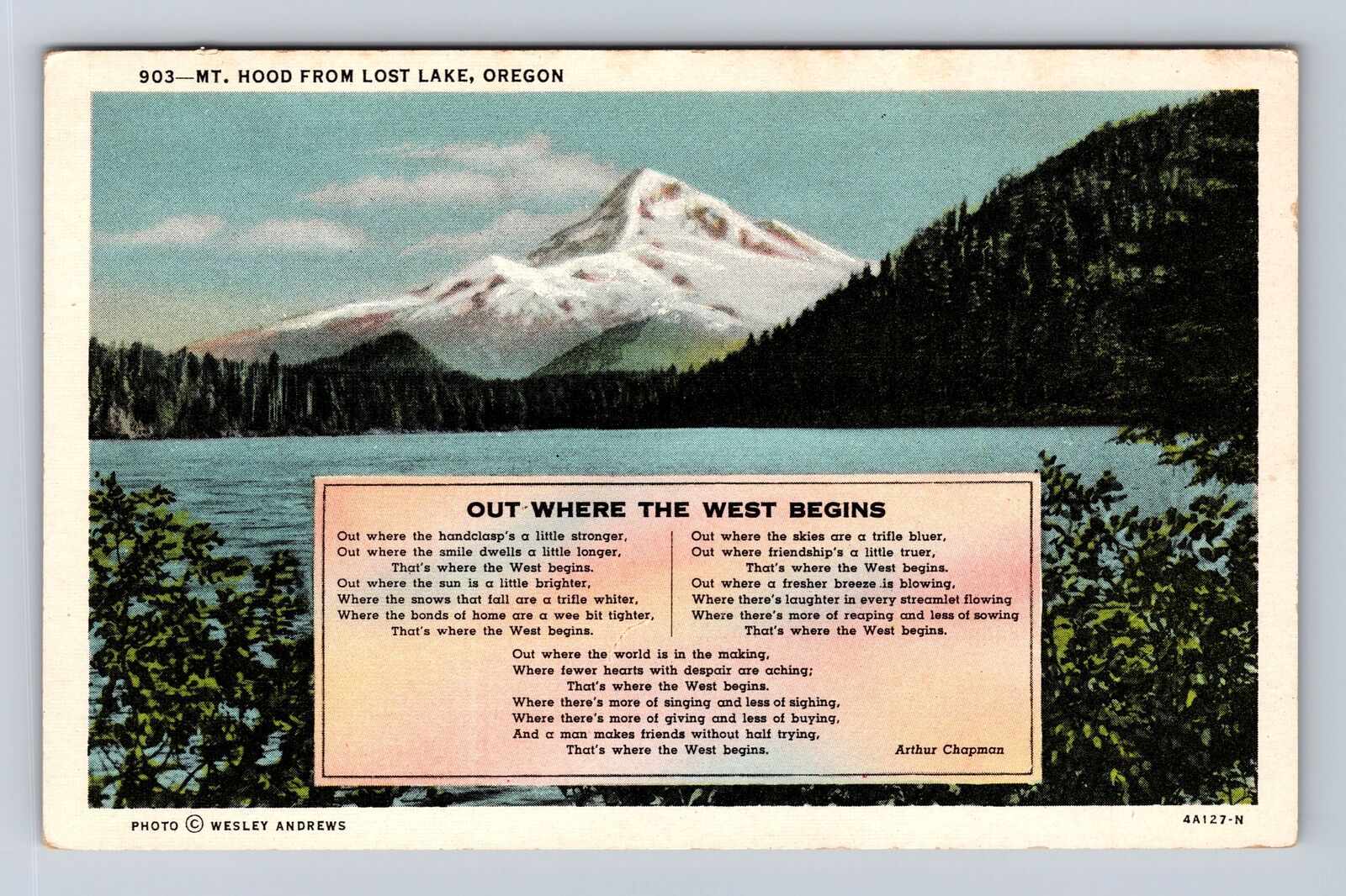 Lost Lake OR-Oregon, Mt Hood, Antique Vintage Souvenir Postcard