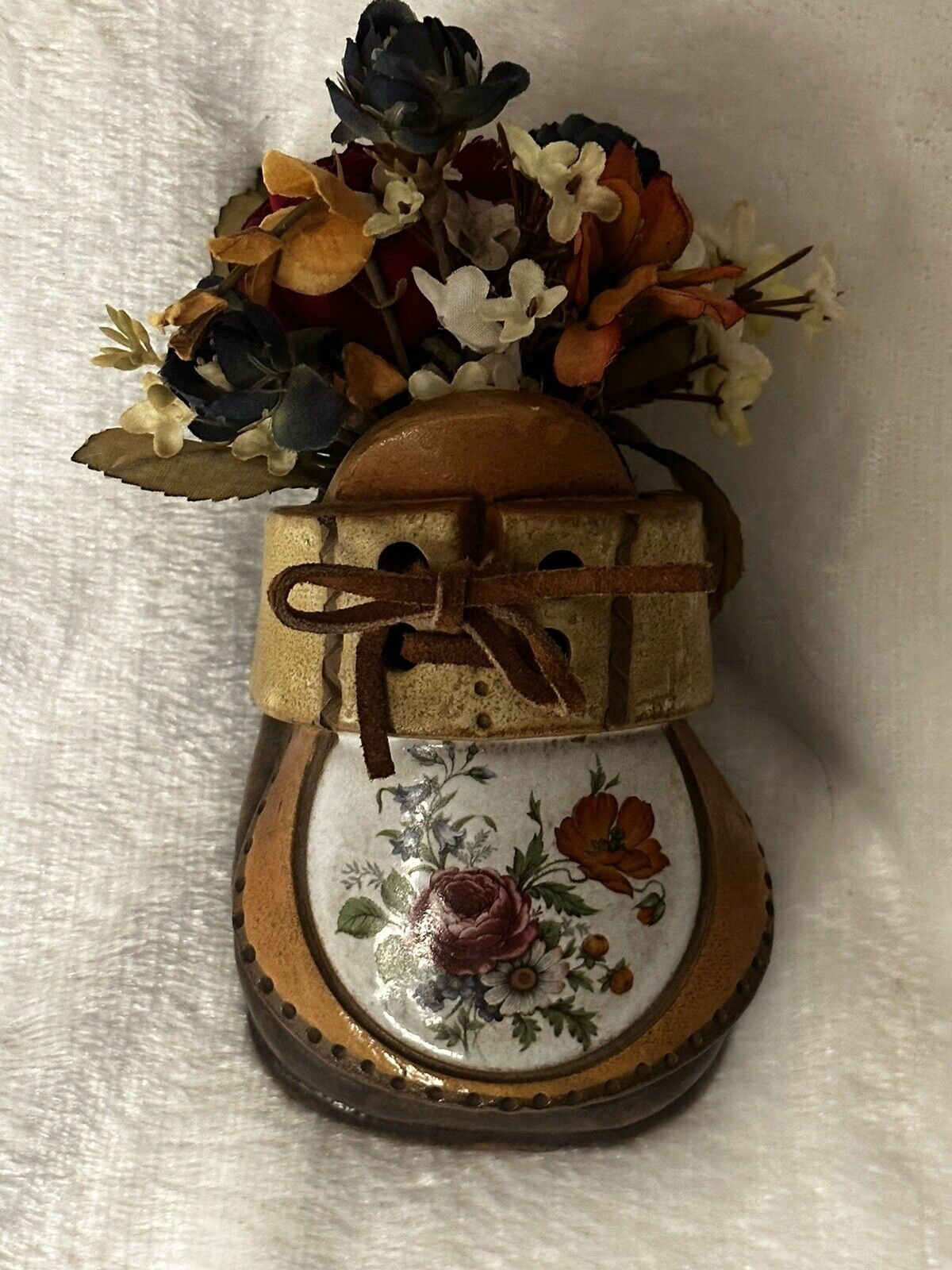 Vintage clay shoe planter With Leather Lace The Clay Cobbler