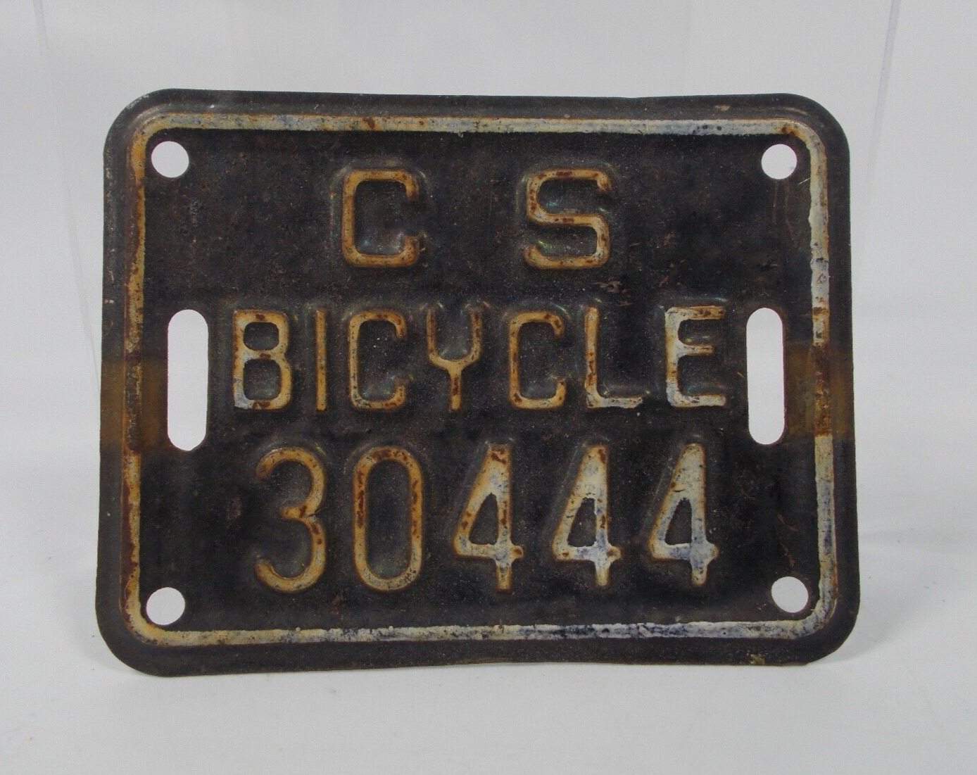 Vintage C S Bicycle License Plate 30444