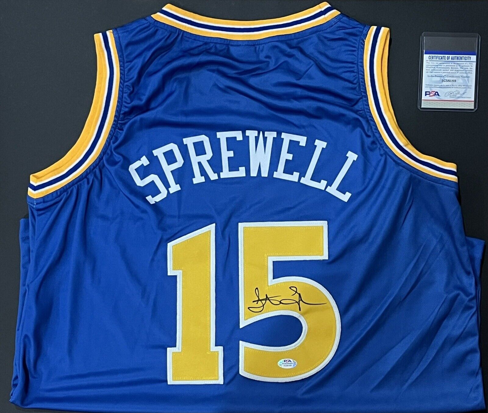 Golden State Warriors Latrell Sprewell Signed Basketball Jersey AUTO XL PSA COA