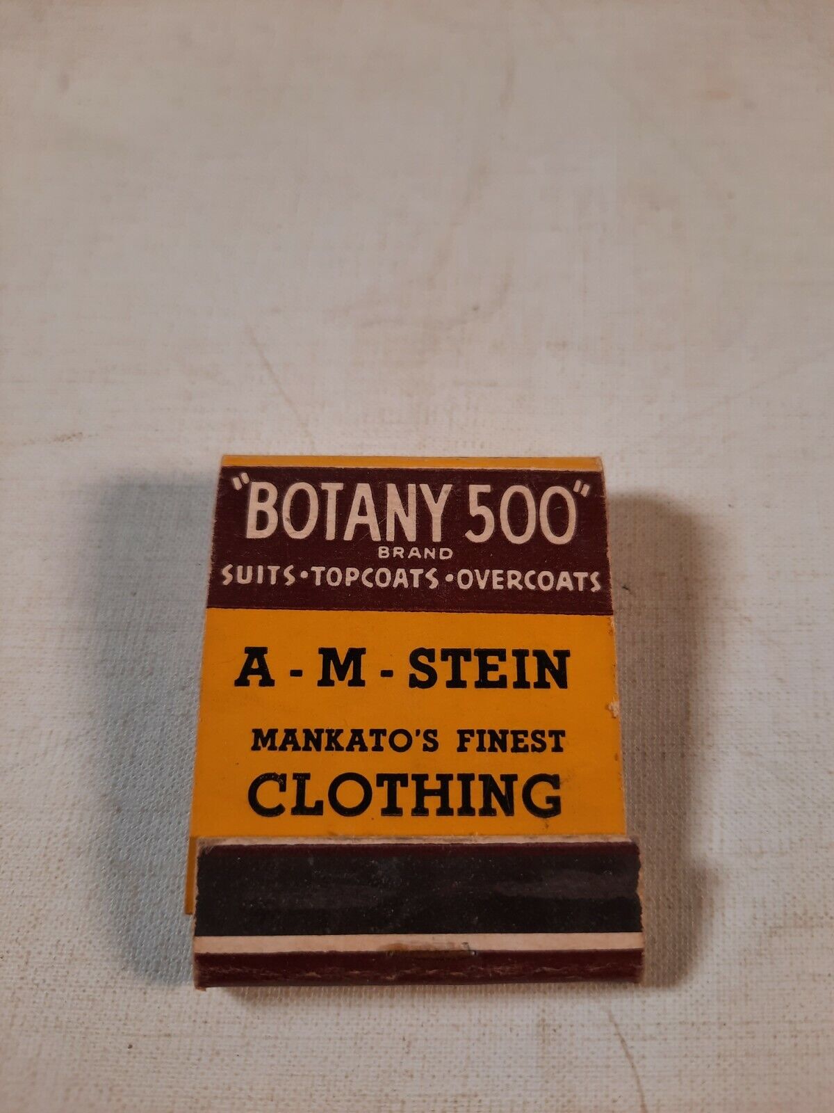 Vtg botany 500 suits topcoats a - m stein mankato Minnesota matchbook not full