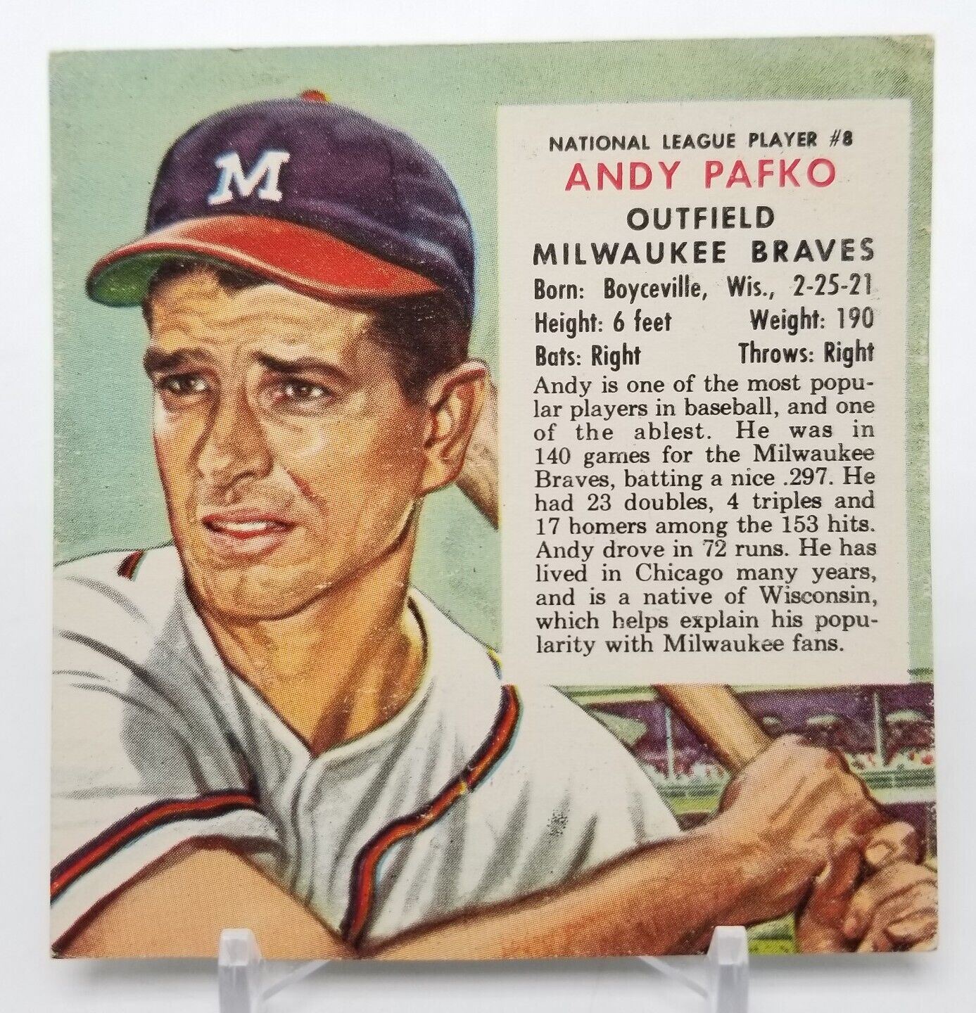 1954 Red Man Tobacco All Star Team ANDY PAFKO (No Tab) Milwaukee Braves #8 Clean