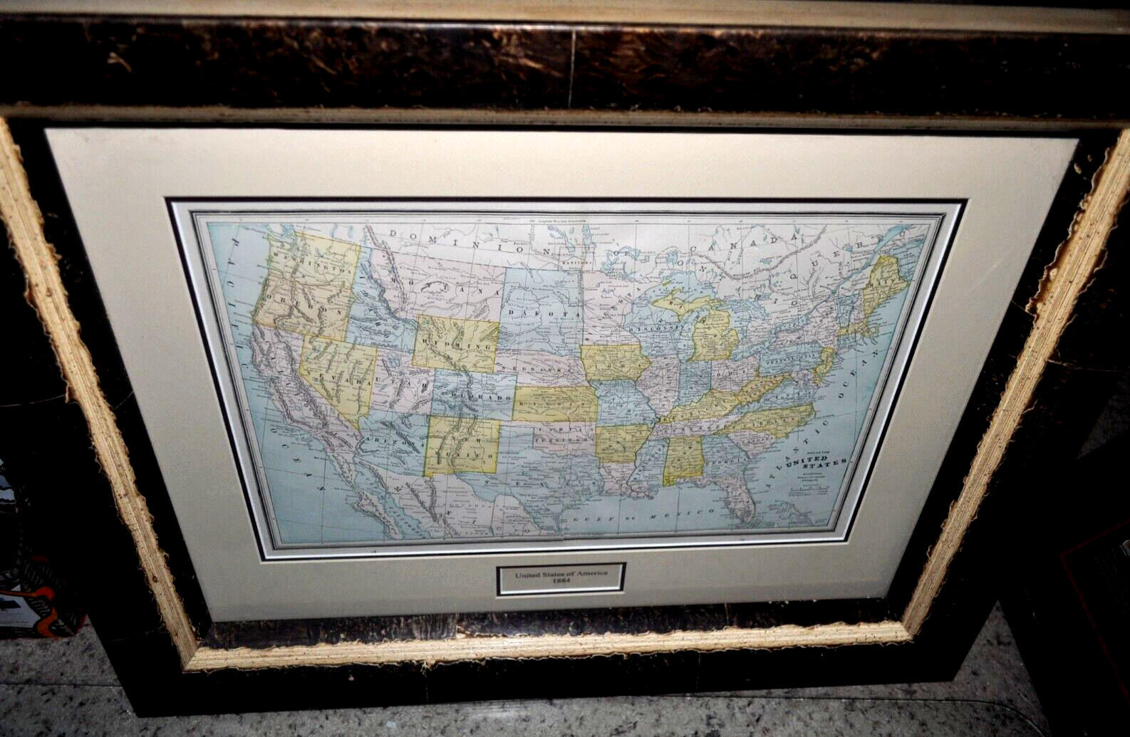 Original Antique United States Map 1884 George F. Cram Engraver in Roma Frame