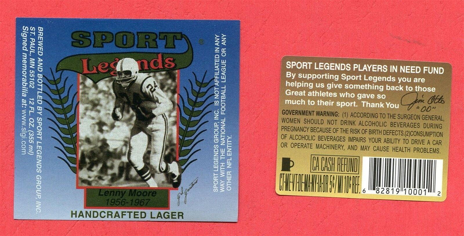 LENNY MOORE Football Sport Legends unused Beer Labels