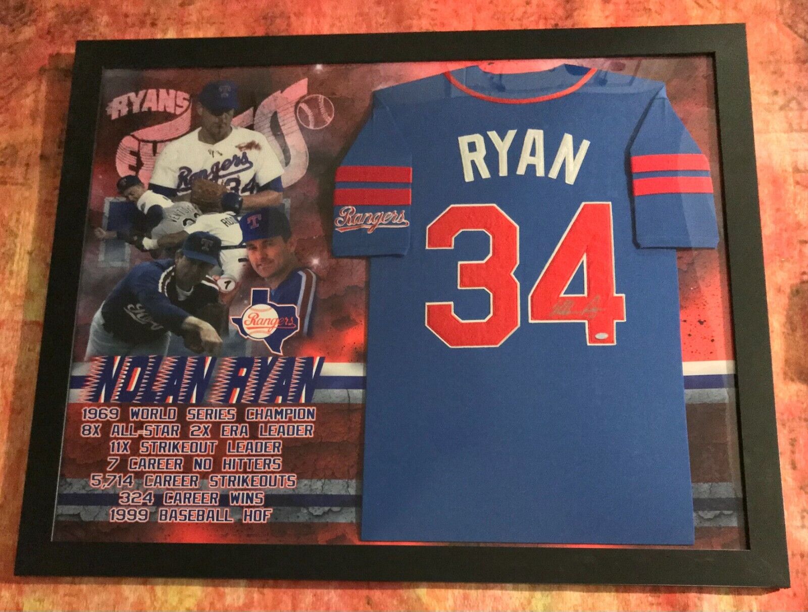 GFA Texas Rangers G.O.A.T. Legend * NOLAN RYAN * Signed Custom Framed Jersey COA