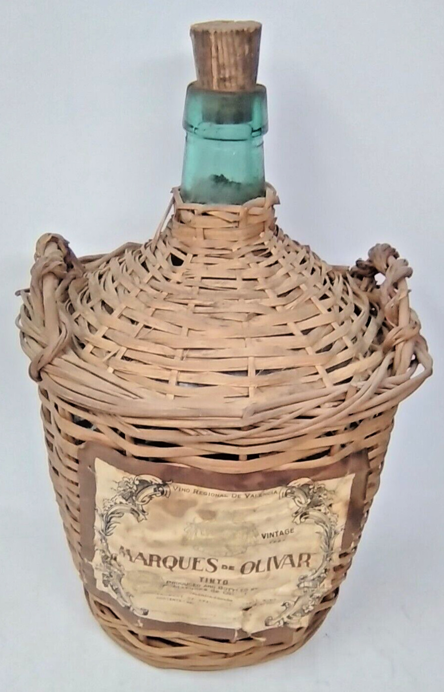 Demijohn Blue Glass Wicker Wrapped Wine Jug Viresa Spain Vintage 1964