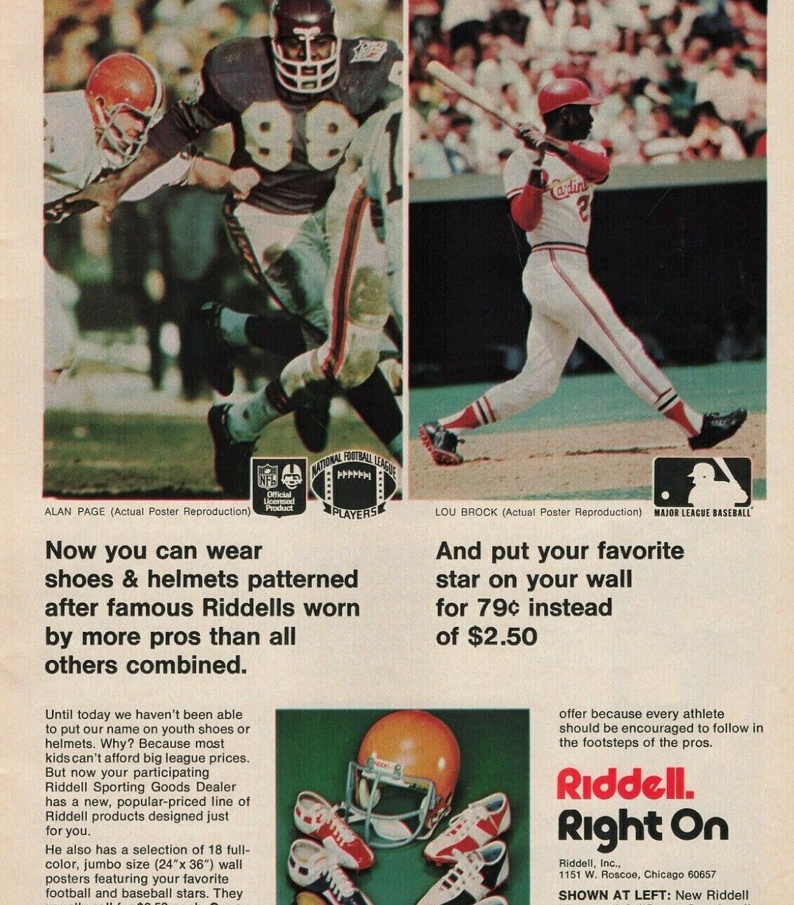 Riddell Sports Equipment Ad 70\'S Vtg Full Page Print Ad 8X11 Wall Poster Art