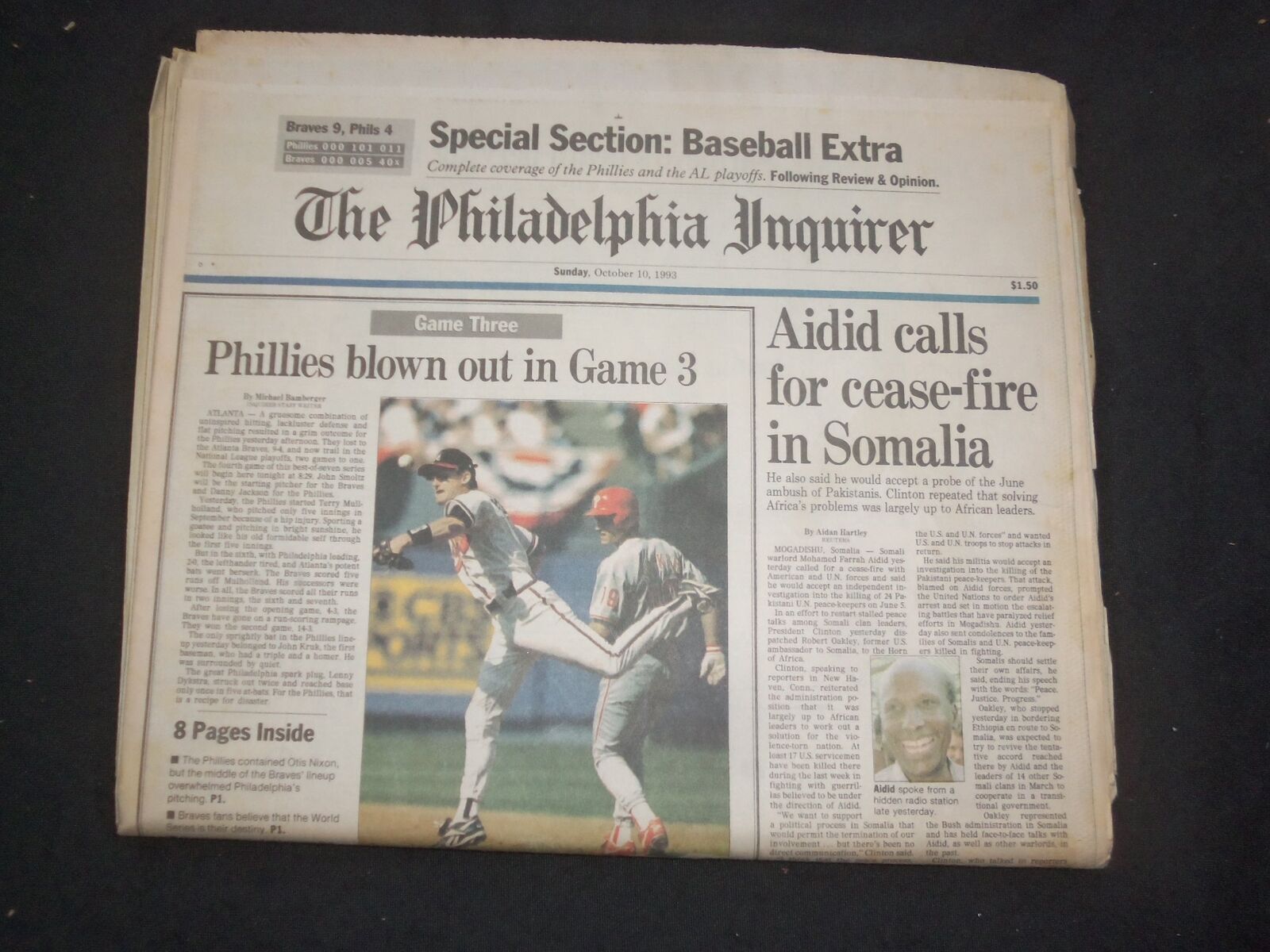 1993 OCTOBER 10 PHILADELPHIA INQUIRER - PHILLIES BLOWN OUT IN GAME 3 - NP 7448