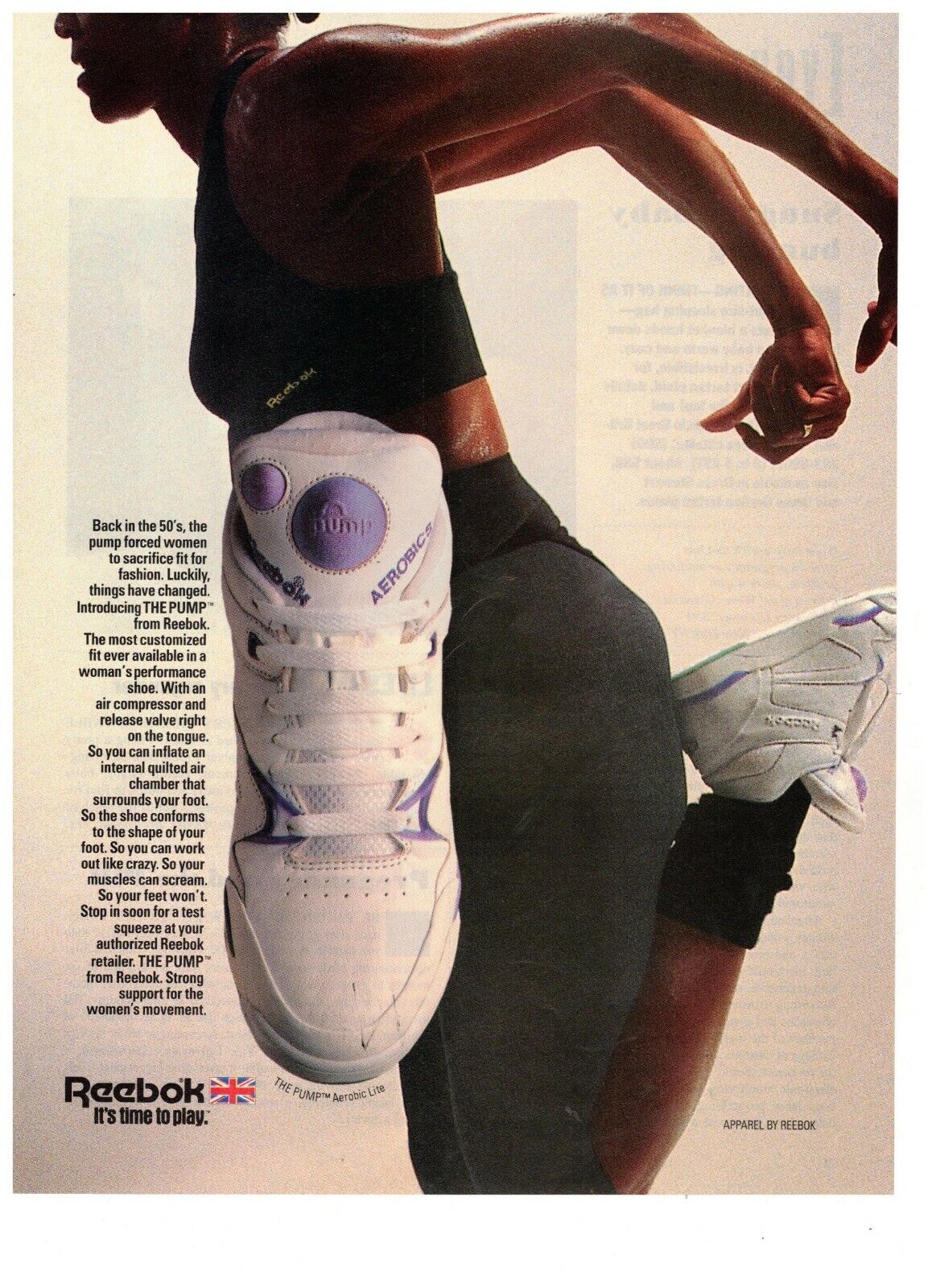 Vintage 1988 Print Advertisement Reebok Time to Play The Pump Tennis Shoe 
