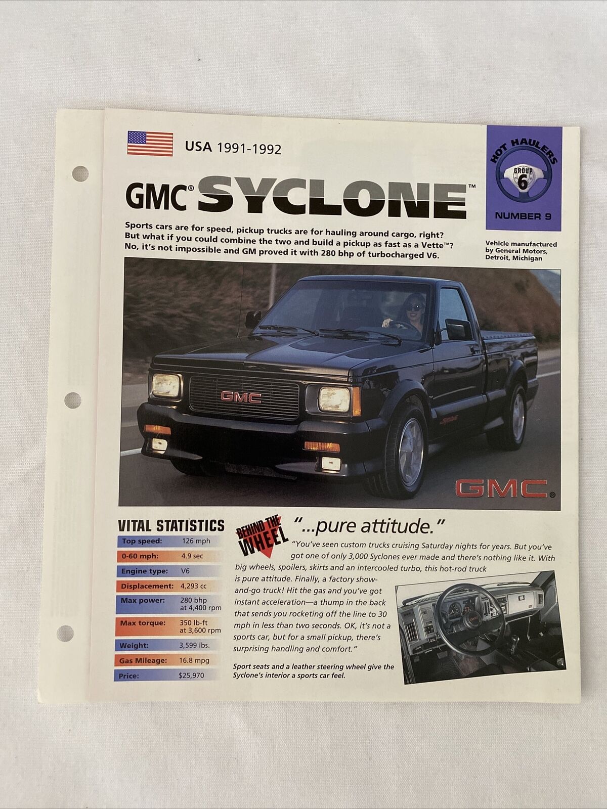 1992 GMC Brochure SYCLONE Great Info & Pictures NOTHING BUT ATTITUDE (CP155)