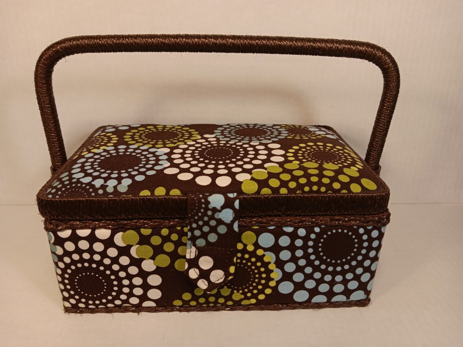 Fabric Covered Sewing Basket/ Box Storage Wicker Handle Brown 