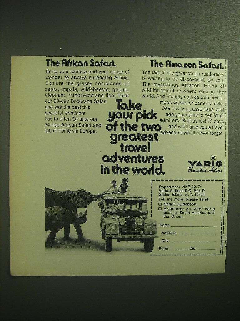 1974 Varig Airlines Ad - Take your pick of the two greatest travel adventures