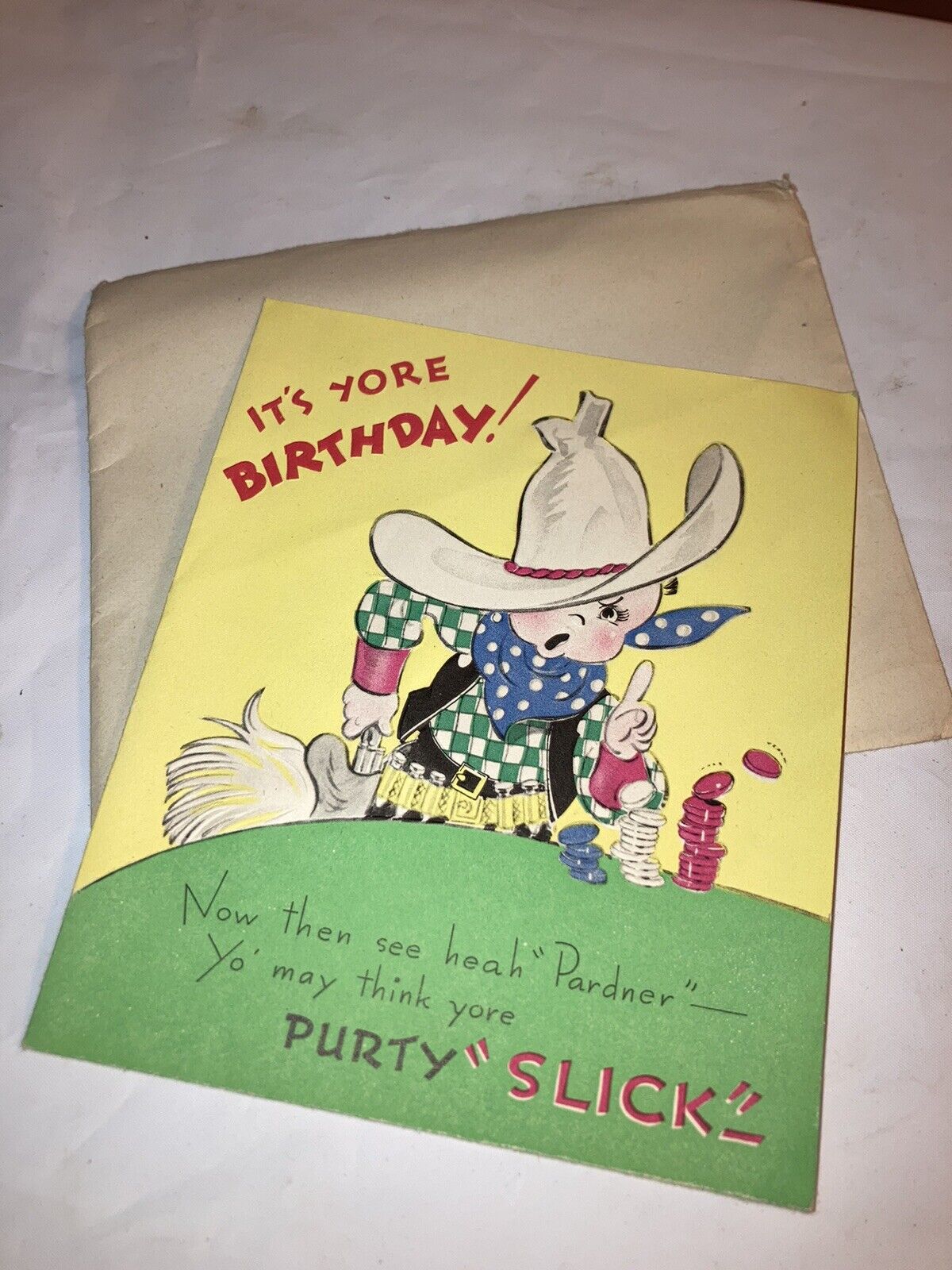 Greetings Inc 1944 Vintage WWII Birthday Cowboy Greetings Card