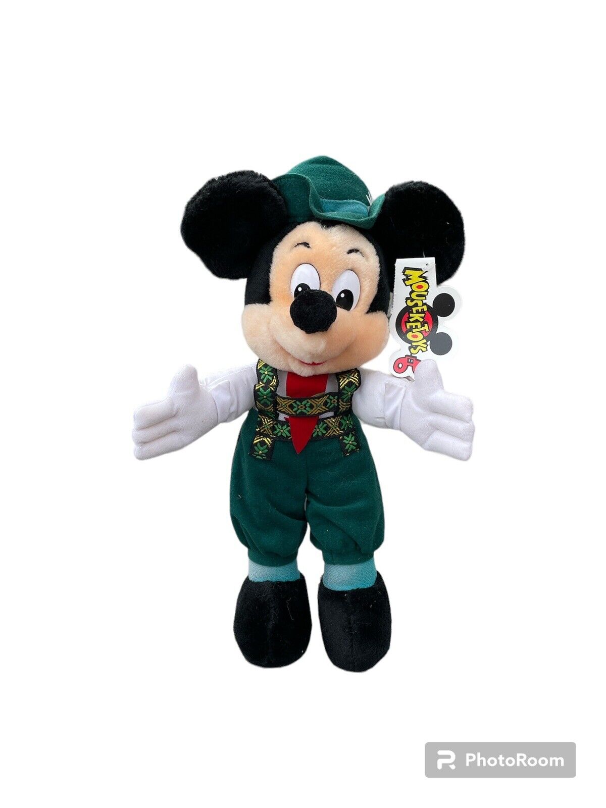 Vintage Mouseketoys Disney Mickey Mouse German Lederhosen Plush With Stand