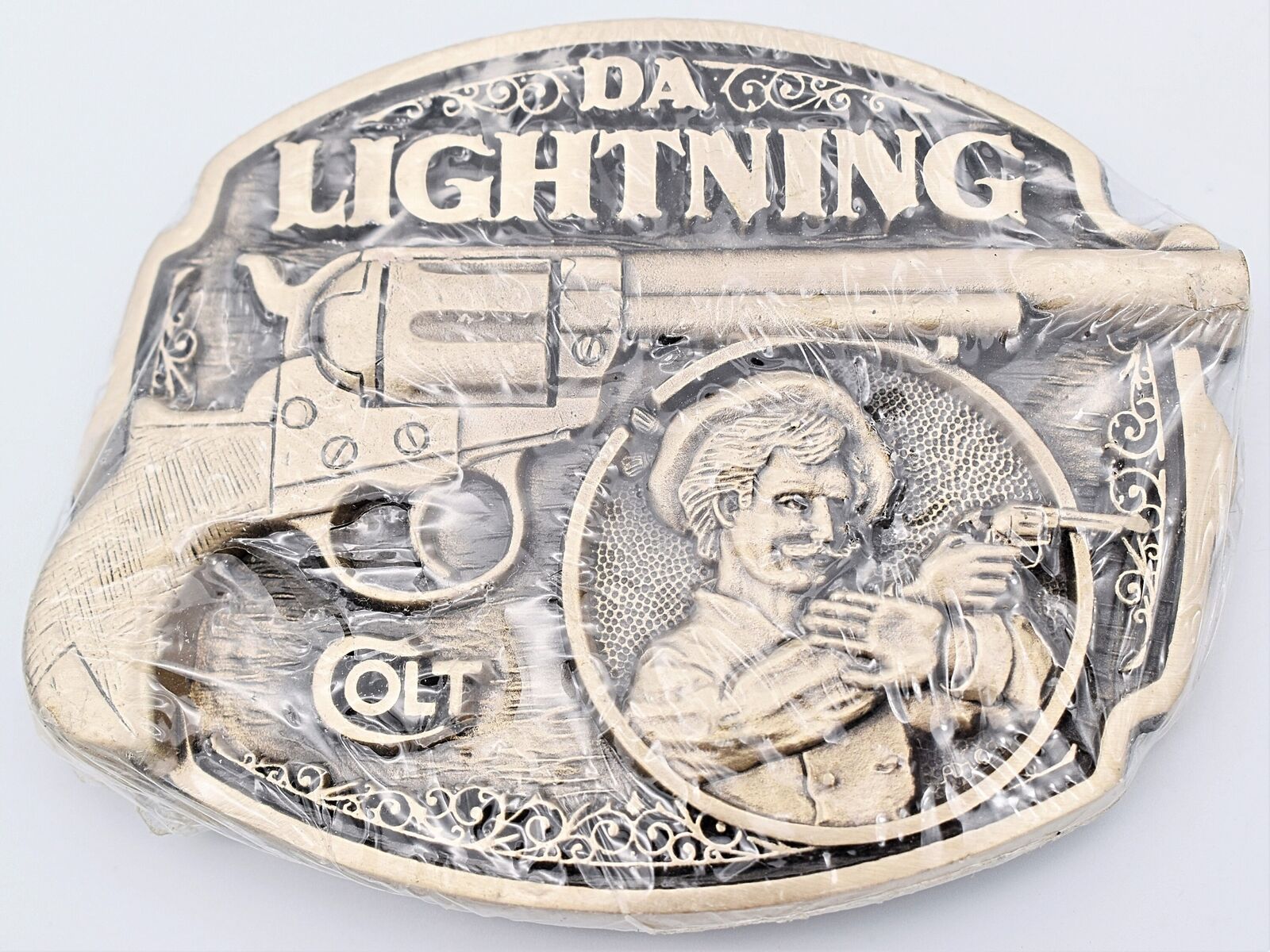 DA Lightning Colt Revolver Pistol ADM Solid Brass Vintage Belt Buckle