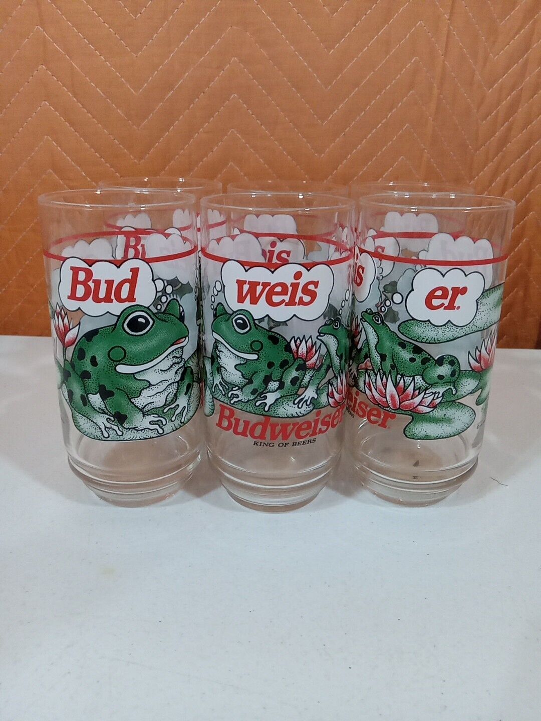Lot Of 6 Vintage Budweiser Glasses_Frogs_Bud_Weis_Er_Beer_1995