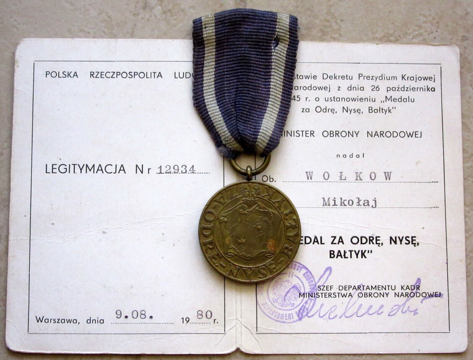 POLAND WWII Campaign Medal for Oder, Neisse and Baltic with Certificate