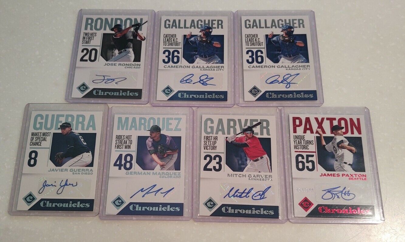 Lot of 7 2018 Panini Chronicles autographed cards Paxton, Garver, Marquez