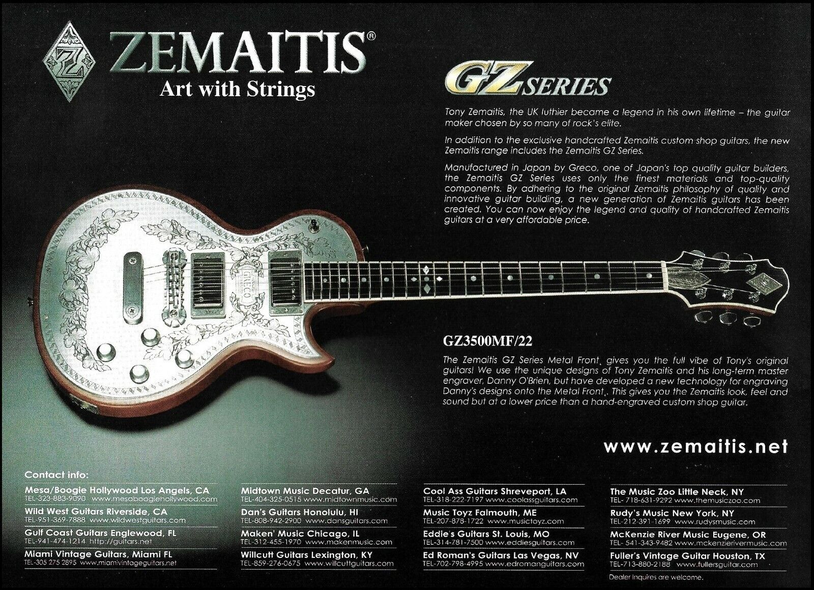 Tony Zemaitis Greco GZ Series 3500 MF / 22 Guitar advertisement 2006 ad print