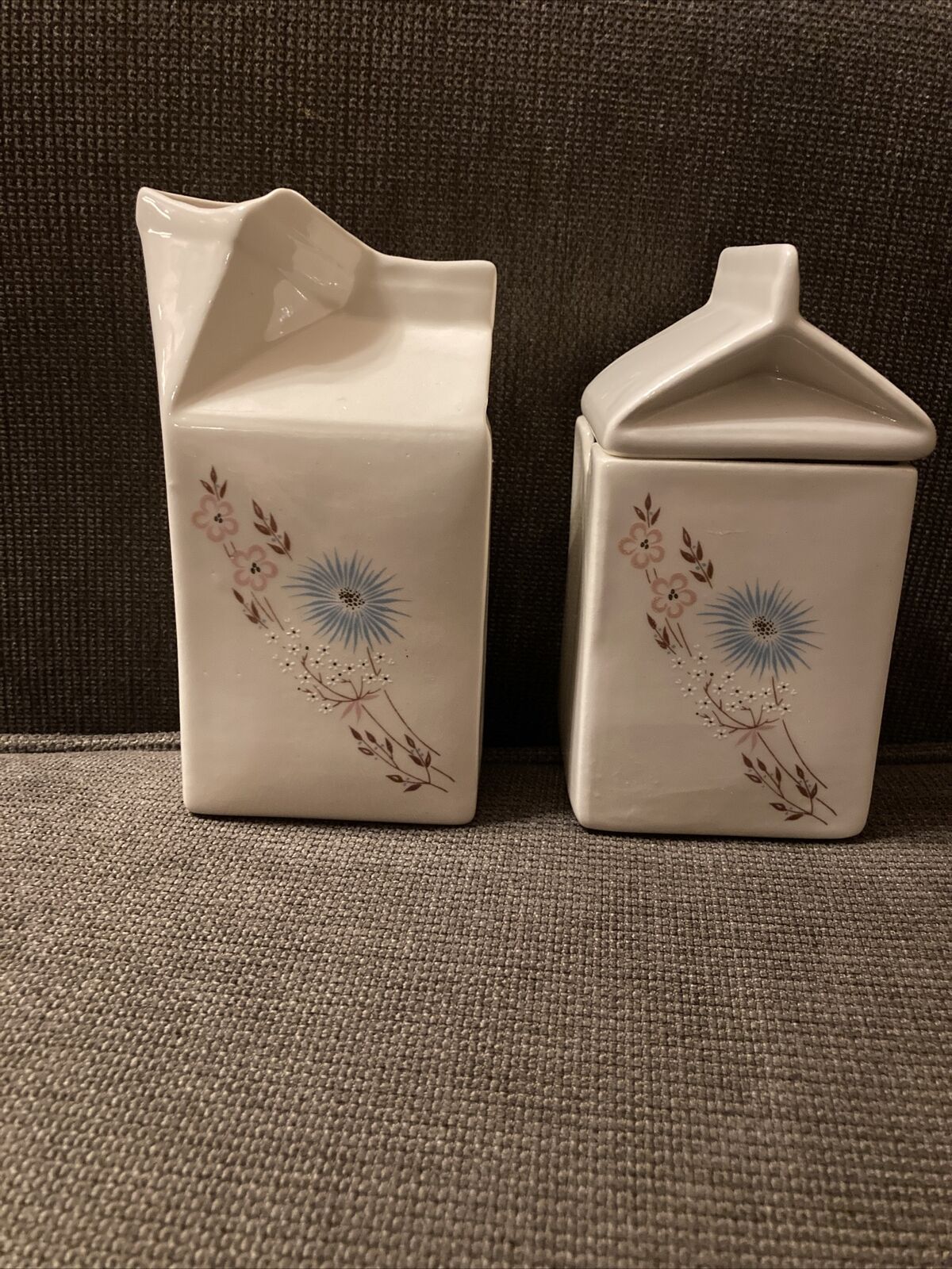 Vintage Taylorton Echo Dell Ceramic Creamer/Sugar Set, Milk Carton Shape