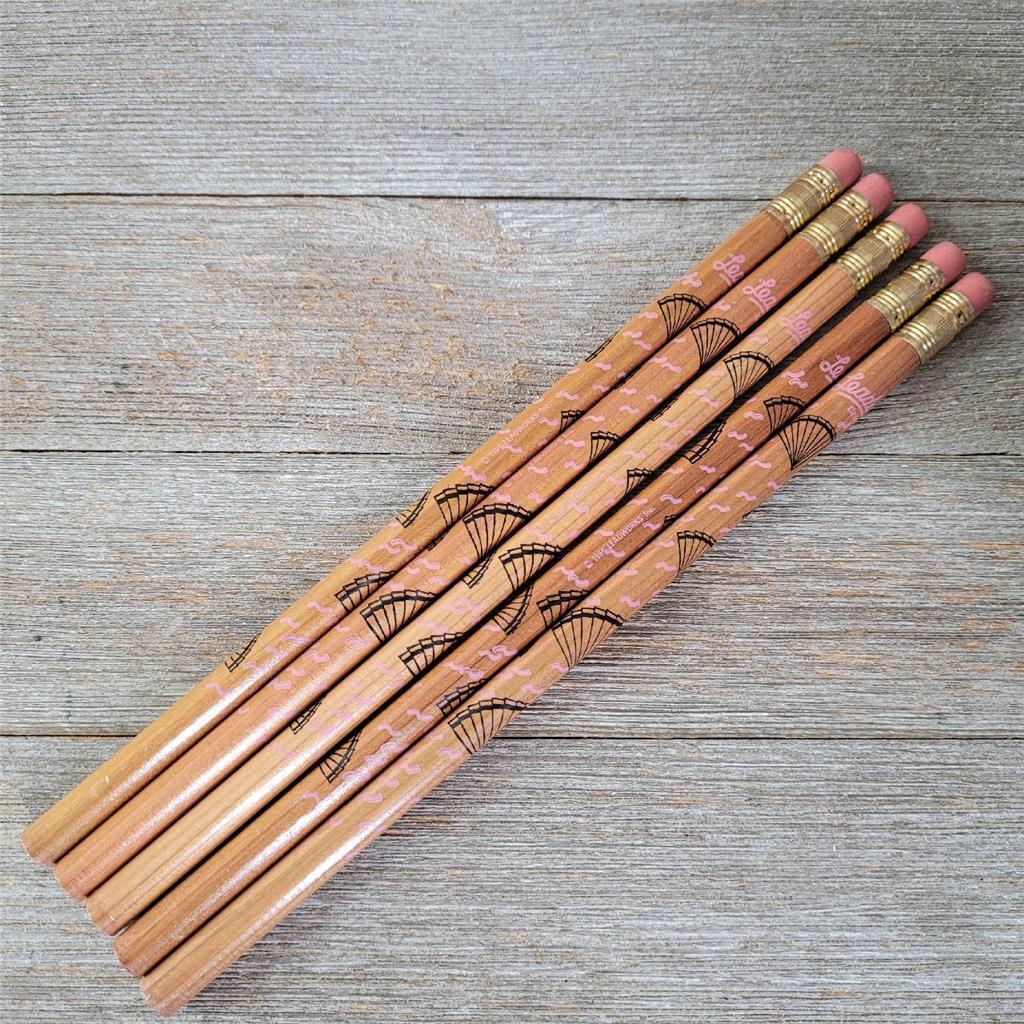 5 Vintage 1980s Leadworks Pencils Japanese Fan Pink Confetti Wood Lead Unused