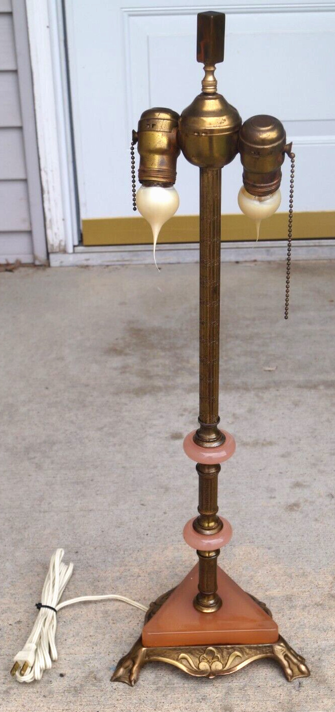 Antique 1910s - 1930s Art Deco RARE PINK GLASS Table Lamp - NOT Jadeite Uranium