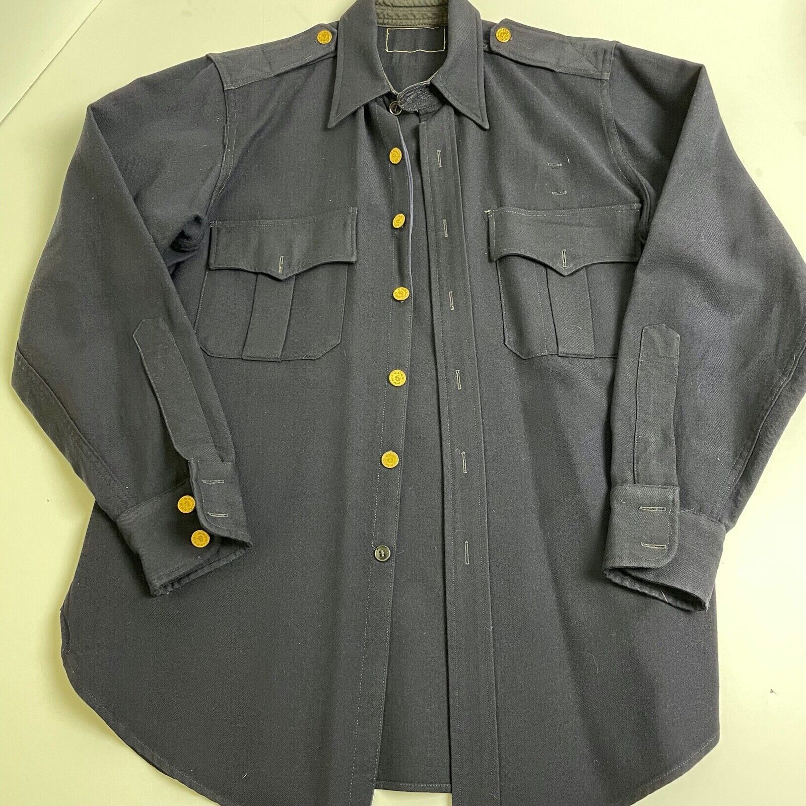 Vintage Antique 1900s Uniform Long Sleeve Shirt Gusset Chin Strap Police Button