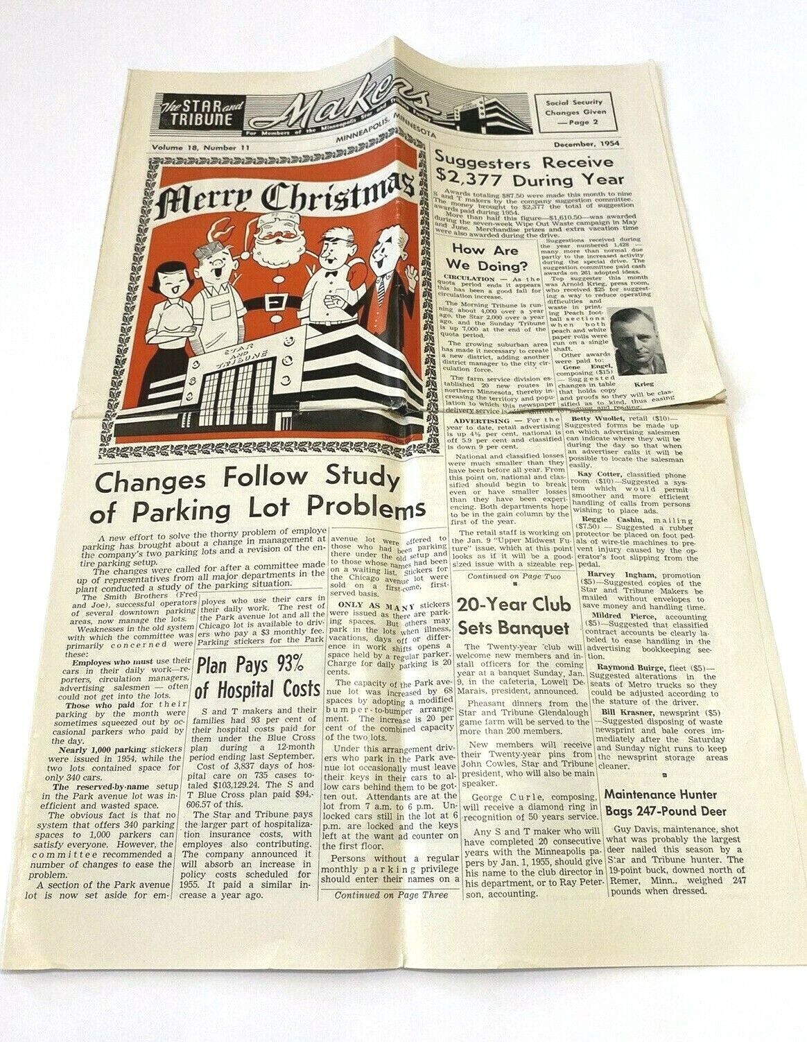 1954 Minneapolis Star Tribune Makers Staff Newspaper Vintage Ephemera Retro Xmas