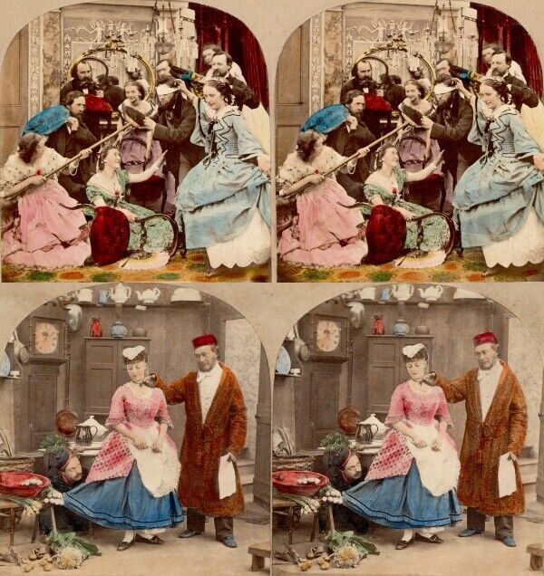 18 Stereoviews Genre ca 1860 hand tinted Lot 7