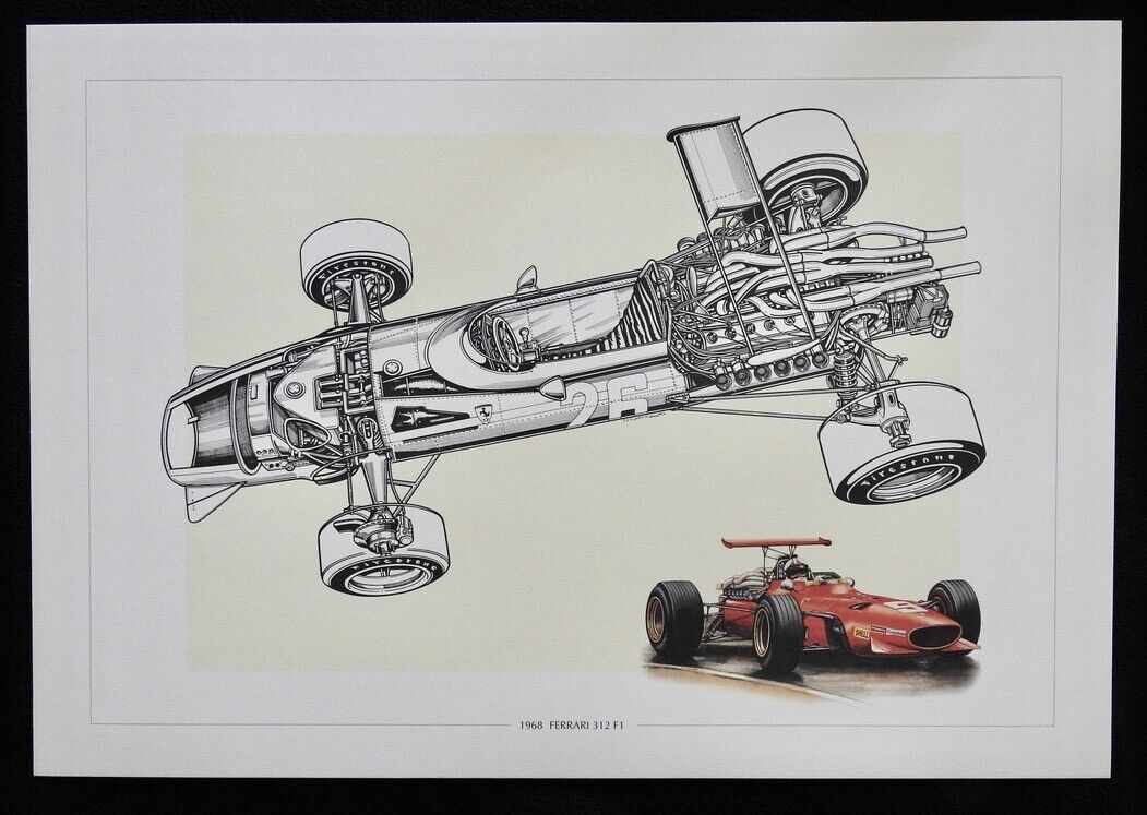 1968 Ferrari 312 Formula 1 D\'Alessio Ltd Ed Art Print Cutaway Technical Drawing