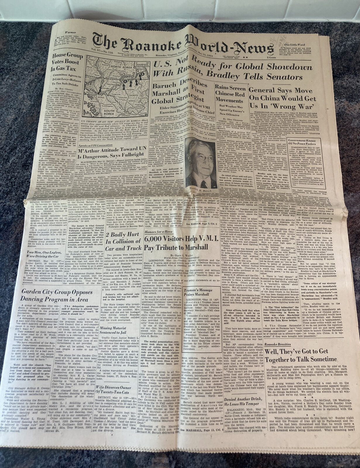 1951 May 15 The Roanoke World-News Newspaper U.S. Not Ready For Global Showdown