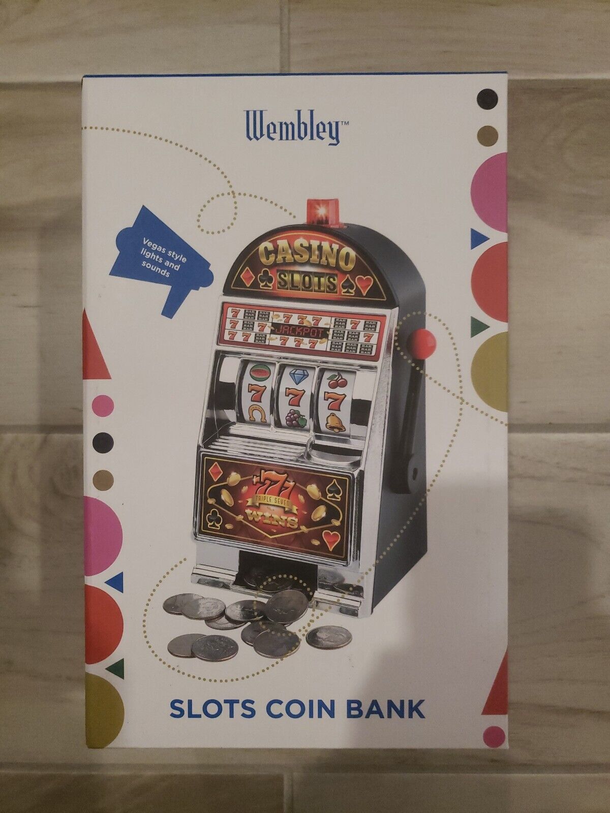 NEW Wembley Casino Lucky 7 Small Slot Machine & Coin Bank Vegas Lights & Sounds