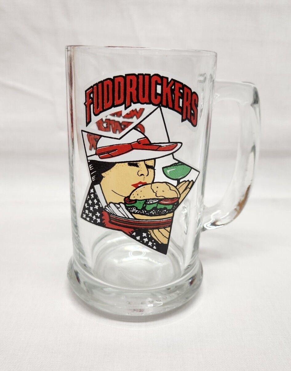 🔥 Vintage Fuddruckers Beer Mug Glass Stein Restaurant Worlds Greatest Hamburger
