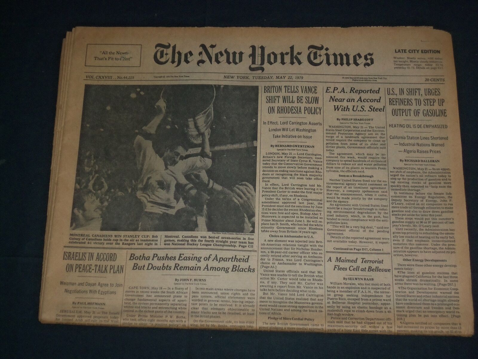 1979 MAY 22 THE NEW YORK TIMES - MONTREAL CANADIANS WIN STANLEY CUP - NP 3549