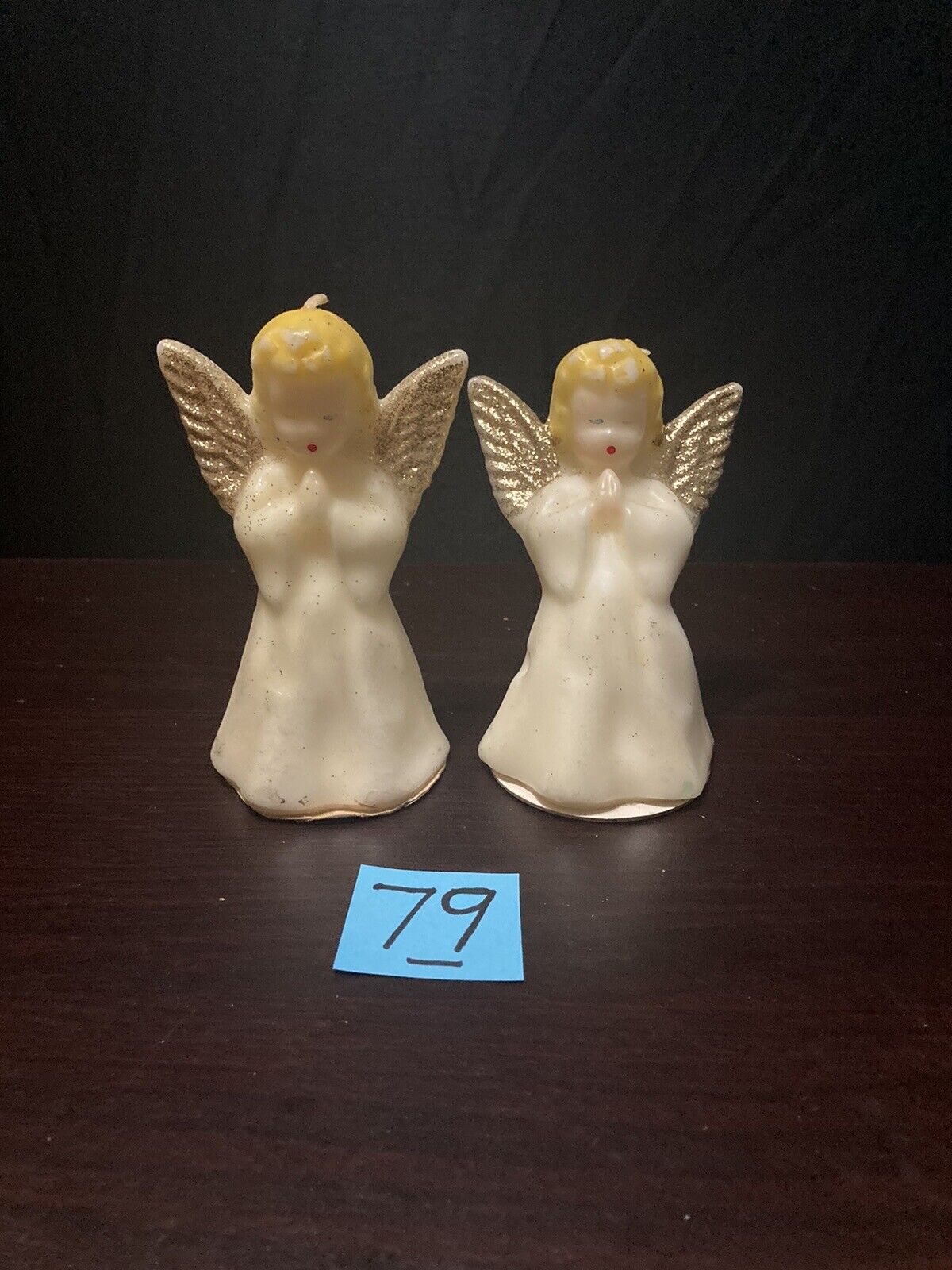 Vintage Pair (2) 5” Gurley Normy Christmas candles, praying angel white robes