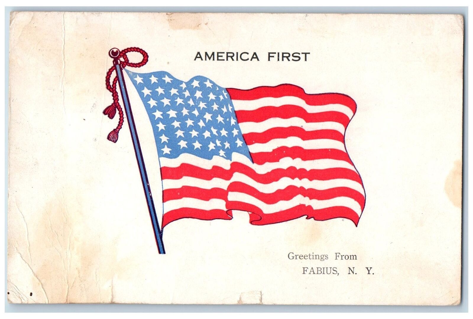 Fabius New York NY Postcard American Flag Greeting America First  1916 Antique