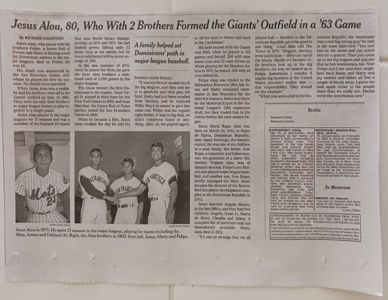 Jesus Alou 80 Obituary New York Times San Francisco Giants Outfielder