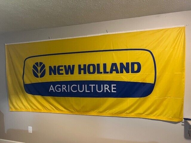 HUGE. 128 x 54 Inch New Holland Agriculture Flag Banner Tractors  with  4 clips