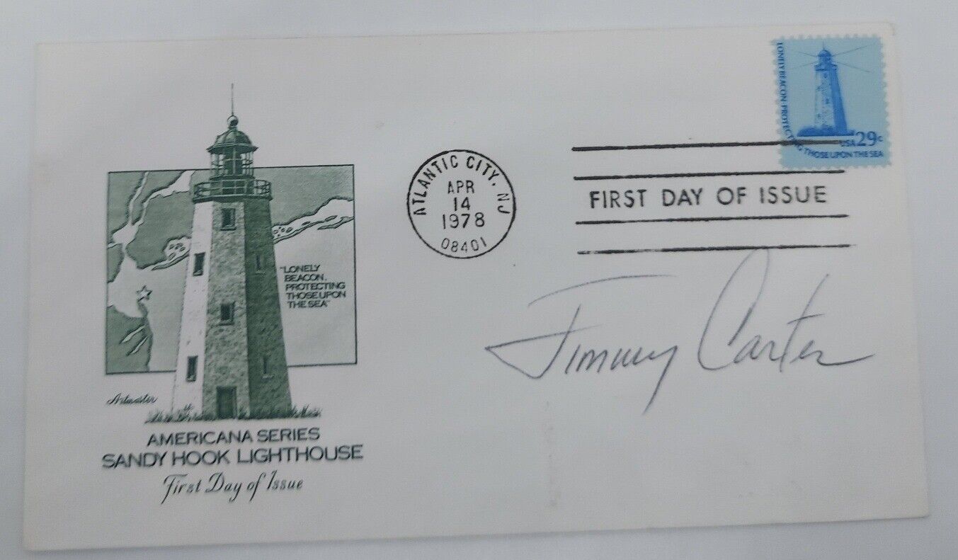 Jimmy Carter Signed 1978 American Series Sandy Hook Lighthouse First Day Cover 