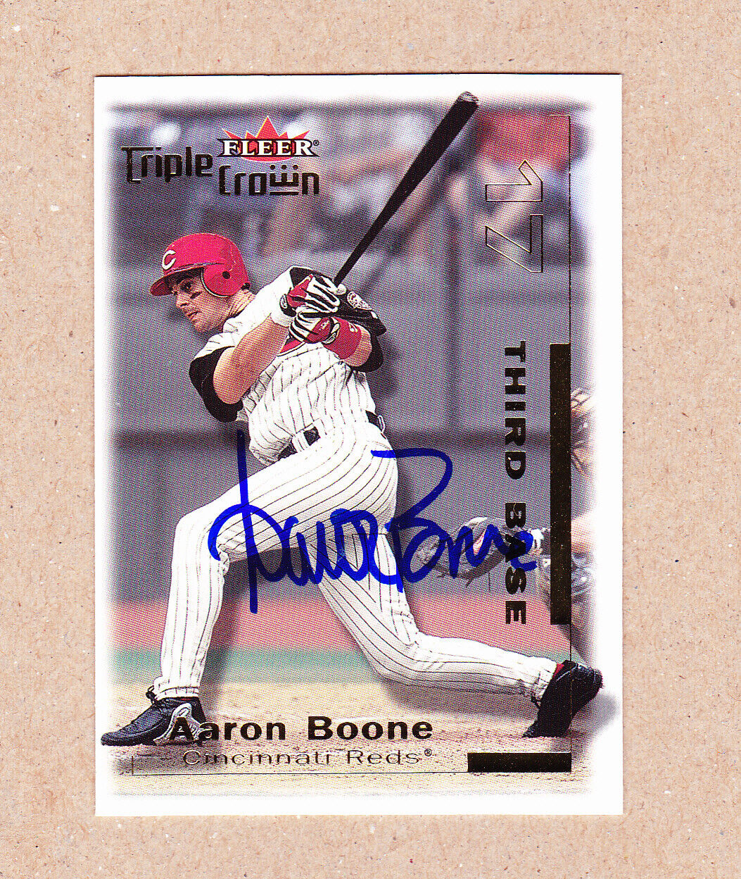Aaron Boone signed 2001 Fleer Triple Crown card #175-Cincinnati Reds