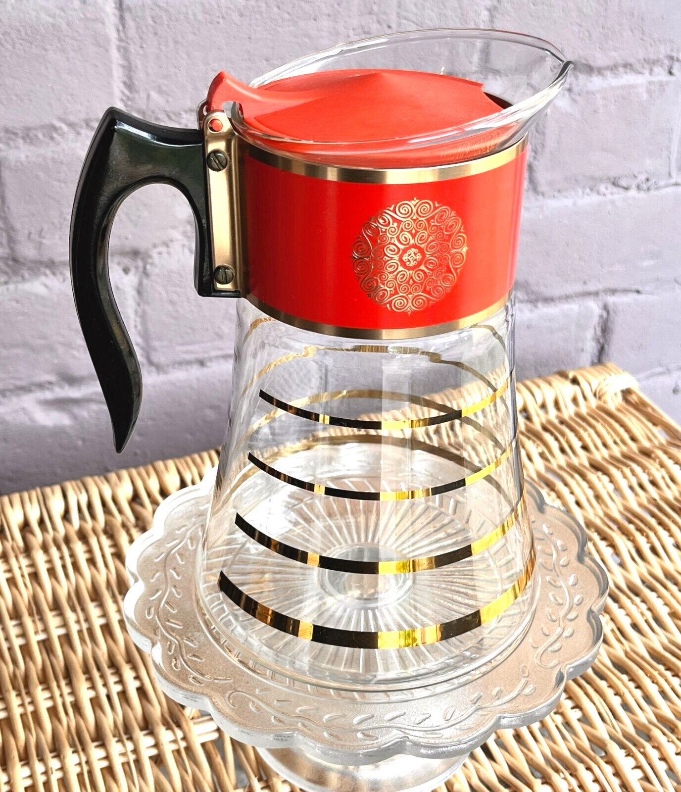 MCM David Douglas Flameproof Coffee Pot Carafe Bakelite Rare Orangey Red & Gold